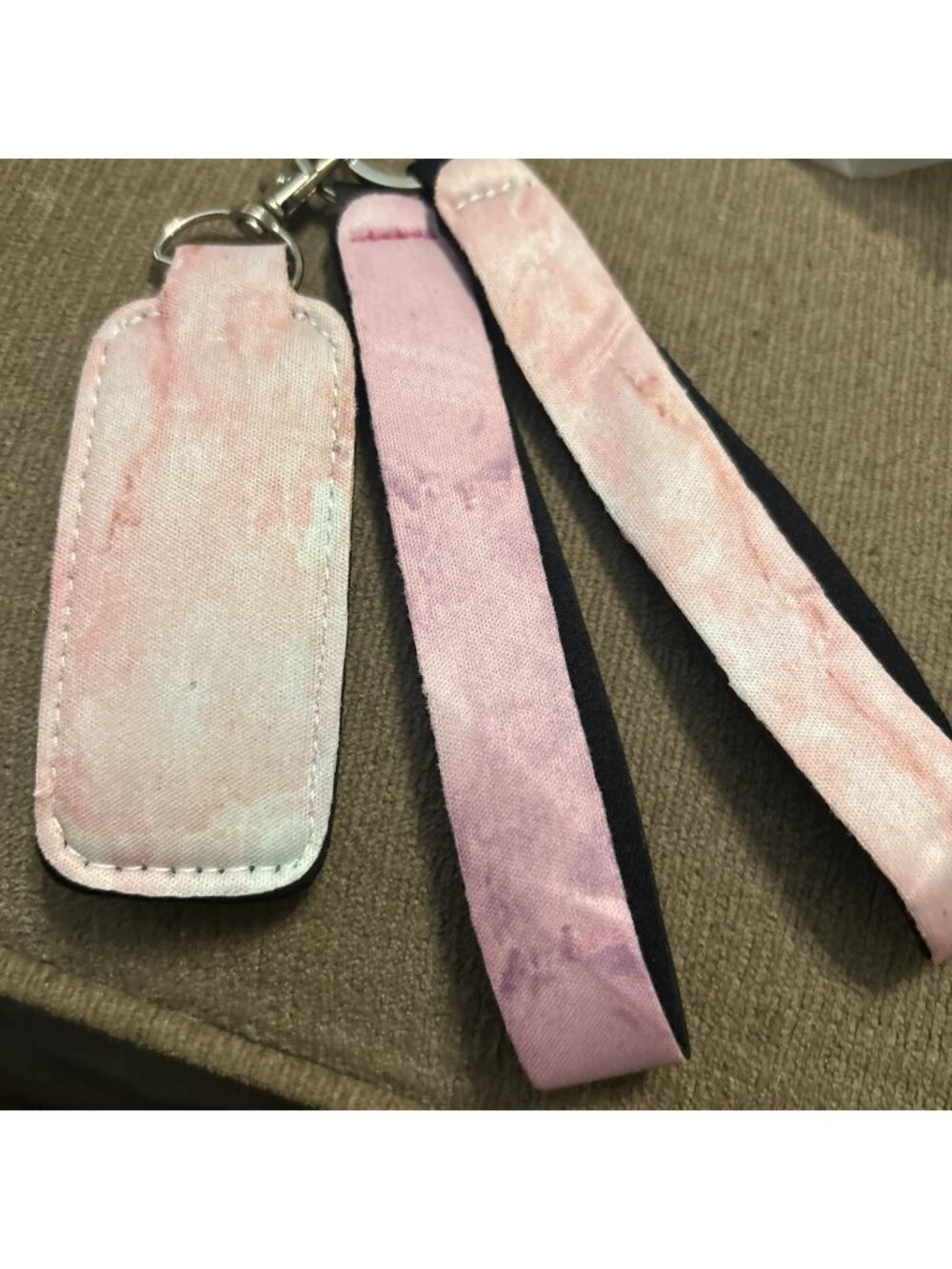 Chap Stick Key ring Holder & Wristlet Band Set Keychain Keyring Lip Balm Pink